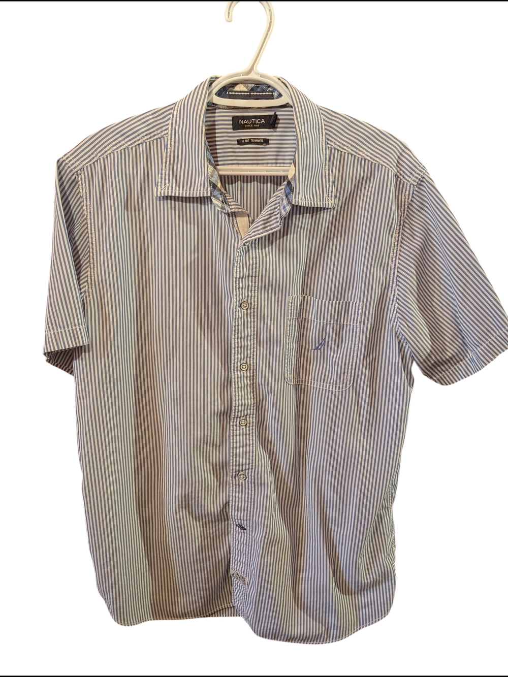 Nautica Men’s Blue & White Striped Short-Sleeve Button-Down Shirt
